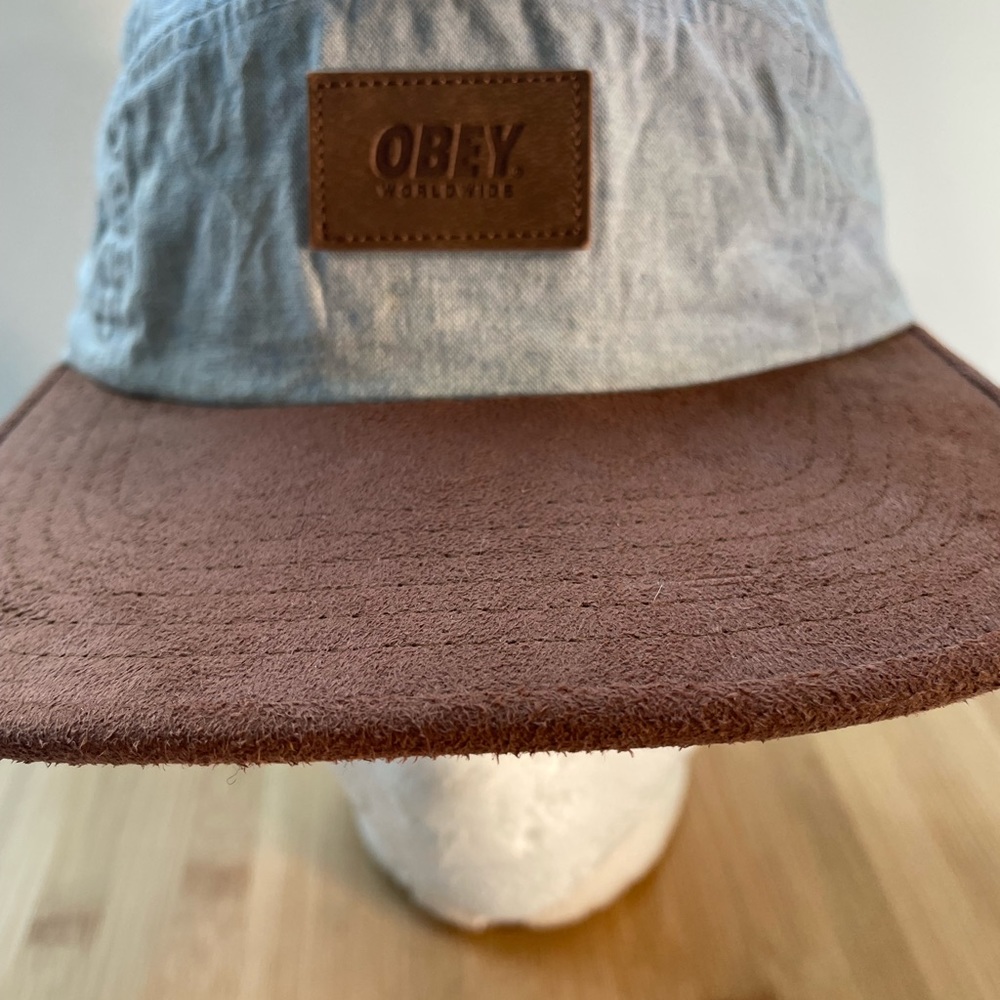 Obey Worldwide 5-Panel Cap - Blue Chambray & Suede Brim